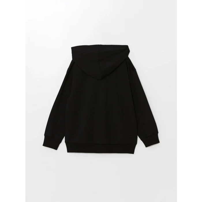 LCW Kids Siyah Kapüşonlu Baskılı Uzun Kollu Erkek Çocuk Fermuarlı Sweatshirt