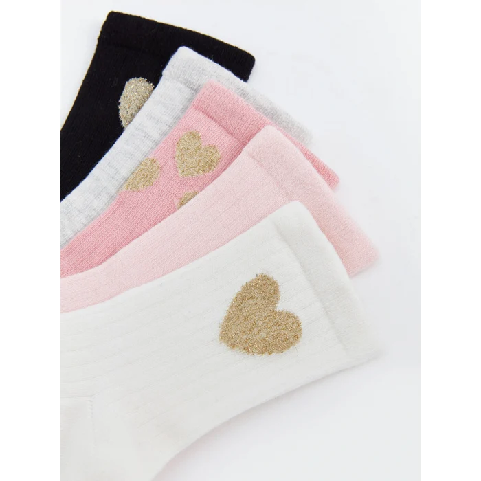 LCW Kids Ekru Desenli Kız Çocuk Soket Çorap 5li