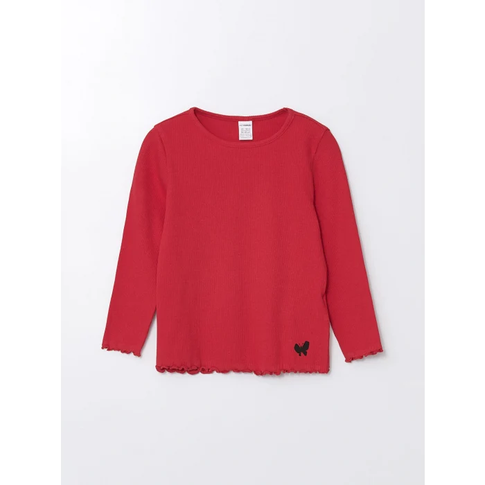 LCW Kids Kırmızı Bisiklet Yaka Basic Kız Çocuk Tişört