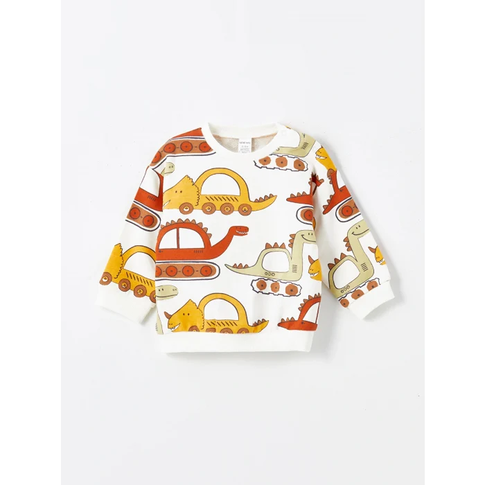 LCW baby Bej Bisiklet Yaka Uzun Kollu Baskılı Erkek Bebek Sweatshirt ve Eşofman Alt 2li Takım