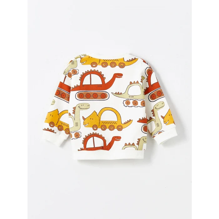 LCW baby Bej Bisiklet Yaka Uzun Kollu Baskılı Erkek Bebek Sweatshirt ve Eşofman Alt 2li Takım