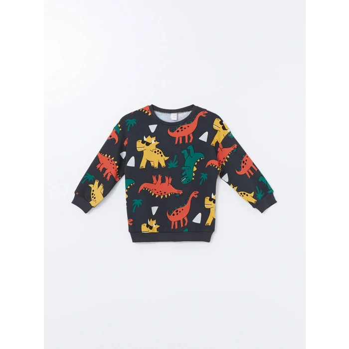 LCW Kids Antrasit Bisiklet Yaka Baskılı Erkek Çocuk Sweatshirt