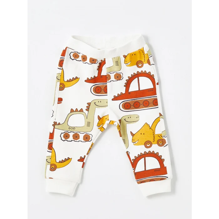 LCW baby Bej Bisiklet Yaka Uzun Kollu Baskılı Erkek Bebek Sweatshirt ve Eşofman Alt 2li Takım