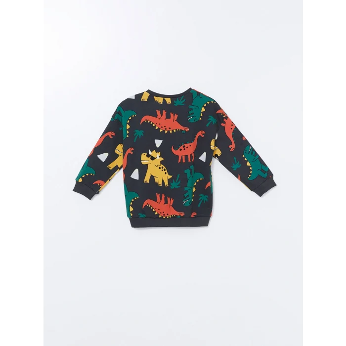 LCW Kids Antrasit Bisiklet Yaka Baskılı Erkek Çocuk Sweatshirt