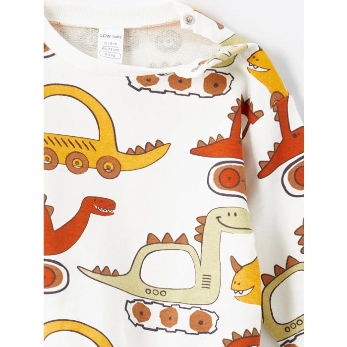 LCW baby Bej Bisiklet Yaka Uzun Kollu Baskılı Erkek Bebek Sweatshirt ve Eşofman Alt 2li Takım