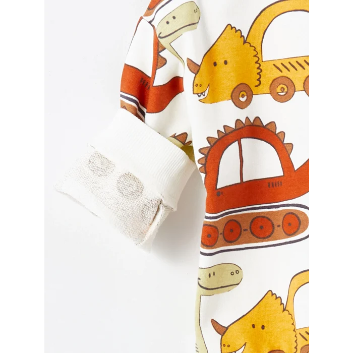 LCW baby Bej Bisiklet Yaka Uzun Kollu Baskılı Erkek Bebek Sweatshirt ve Eşofman Alt 2li Takım