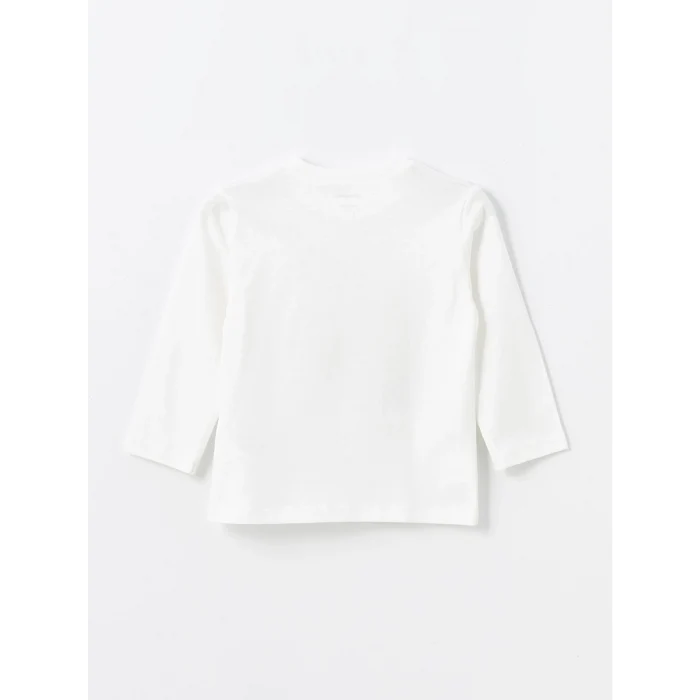 LCW Kids Ekru Bisiklet Yaka Uzun Kollu Baskılı Erkek Çocuk Tişört