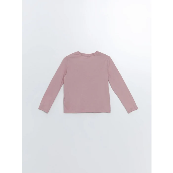 LCW Kids Pembe Bisiklet Yaka Baskılı Uzun Kollu Kız Çocuk Tişört