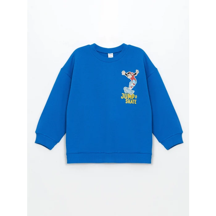 LCW Kids Mavi Nostaljik Maymun Baskılı Erkek Çocuk Sweatshirt