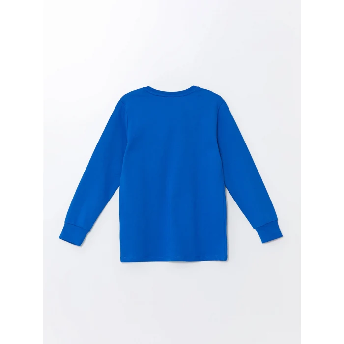 LCW Kids Mavi Bisiklet Yaka Baskılı Uzun Kollu Erkek Çocuk Pijama Takımı