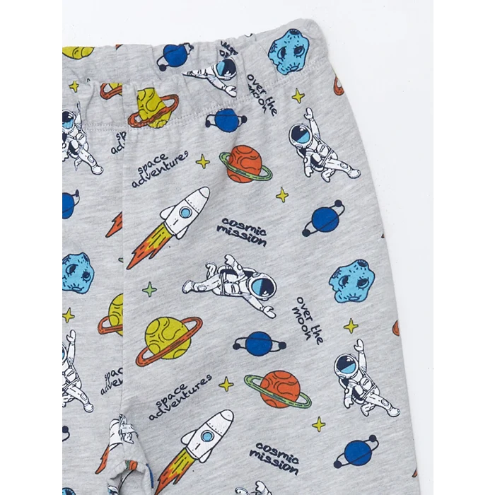 LCW Kids Mavi Bisiklet Yaka Baskılı Uzun Kollu Erkek Çocuk Pijama Takımı