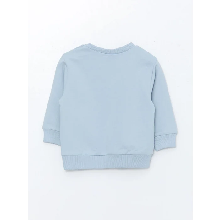 LCW baby Mavi Bisiklet Yaka Baskılı Erkek Bebek Sweatshirt ve Eşofman Alt 2li Takım