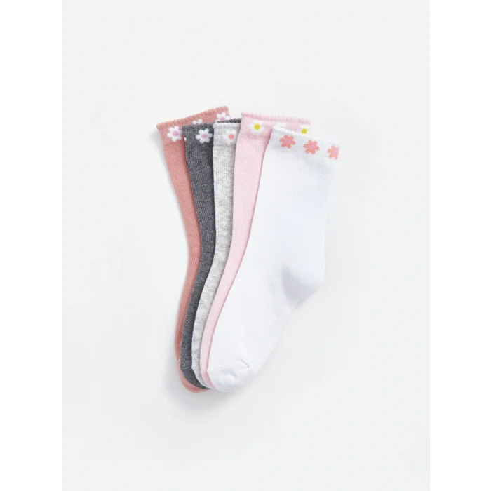 LCW Kids Ekru Çiçekli Kız Çocuk Soket Çorap 5li
