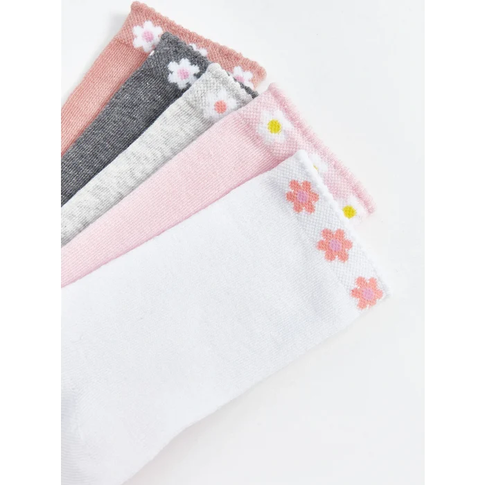LCW Kids Ekru Çiçekli Kız Çocuk Soket Çorap 5li