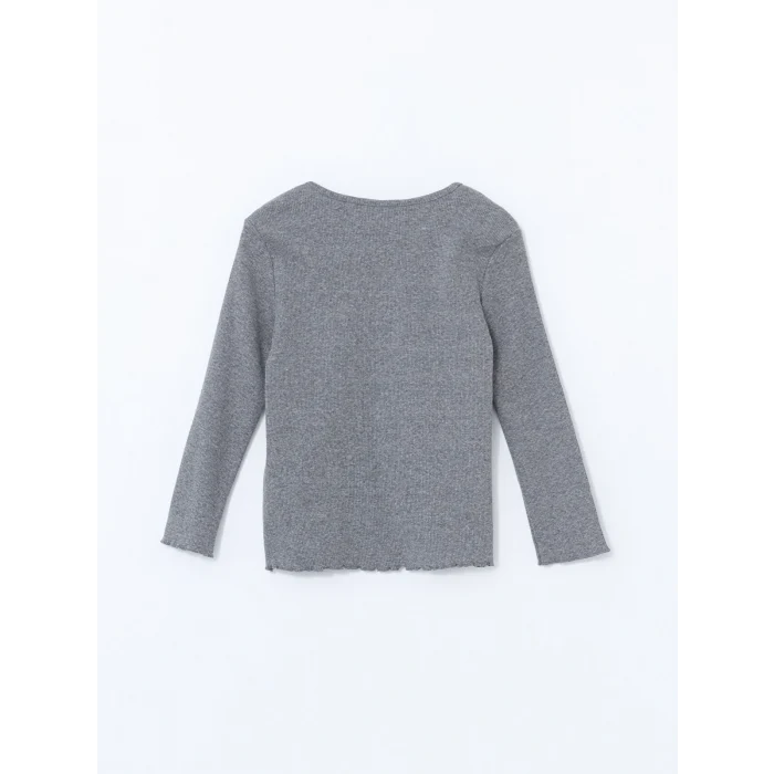 LCW Kids Antrasit Bisiklet Yaka Uzun Kollu Baskılı Kız Çocuk Tişört