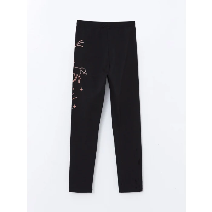 LCW Kids Siyah Beli Lastikli Baskılı Kız Çocuk Uzun Tayt