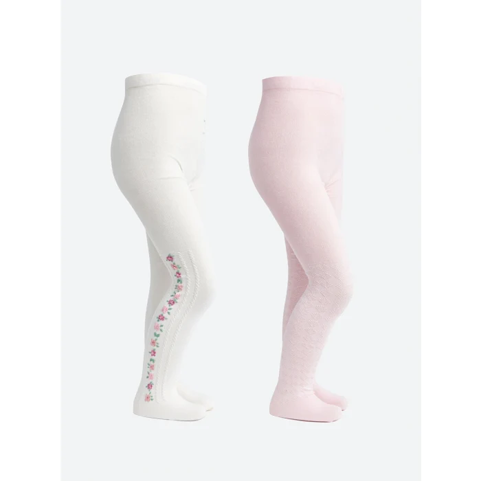 LCW Kids Ekru Desenli Kız Çocuk Külotlu Çorap 2li