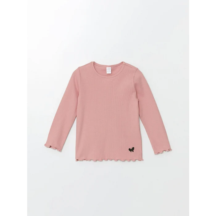 LCW Kids Pembe Bisiklet Yaka Uzun Kollu Baskılı Kız Çocuk Tişört