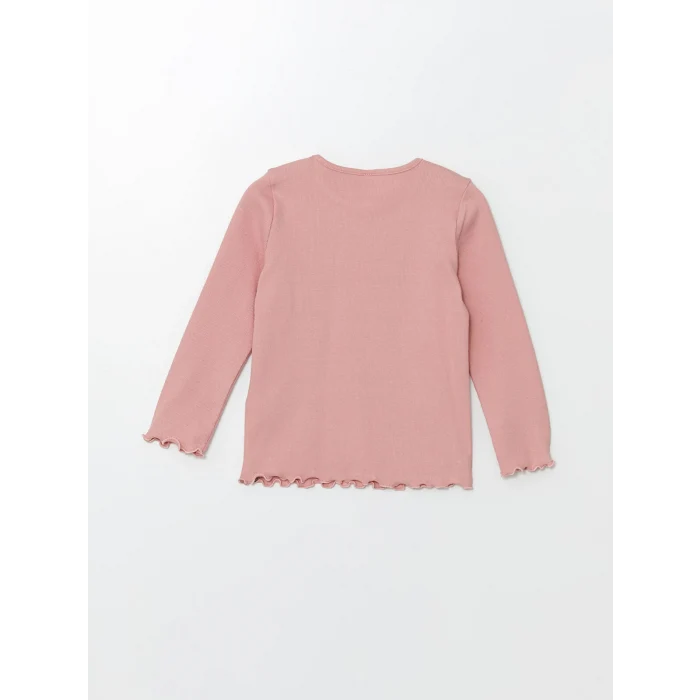 LCW Kids Pembe Bisiklet Yaka Uzun Kollu Baskılı Kız Çocuk Tişört