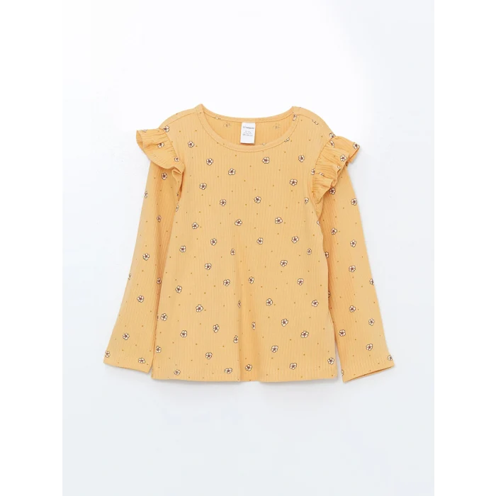 LCW Kids Sarı Bisiklet Yaka Baskılı Kız Çocuk Tişört