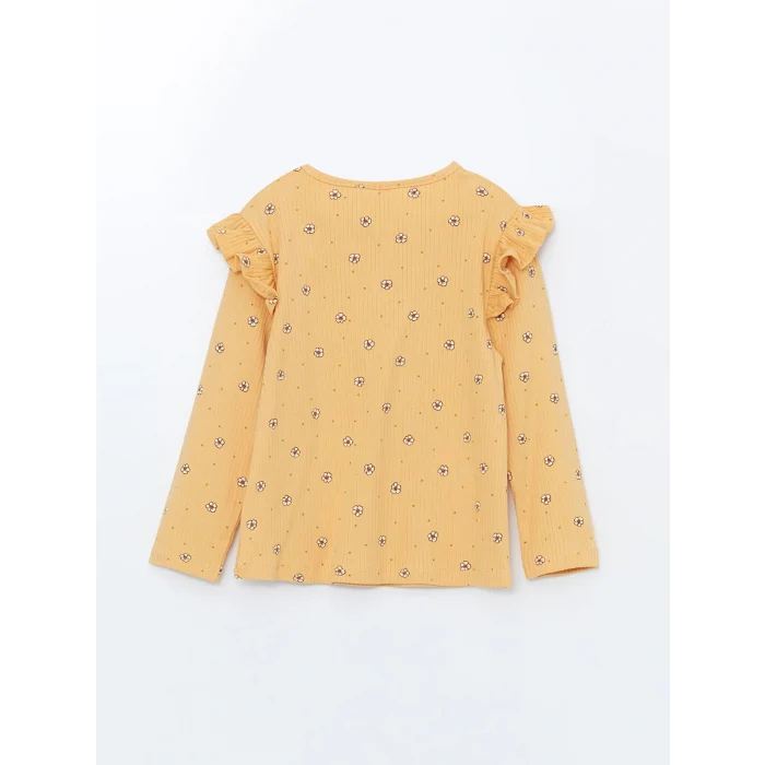 LCW Kids Sarı Bisiklet Yaka Baskılı Kız Çocuk Tişört