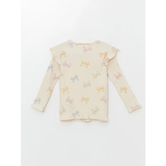 LCW Kids Ekru Bisiklet Yaka Baskılı Kız Çocuk Tişört