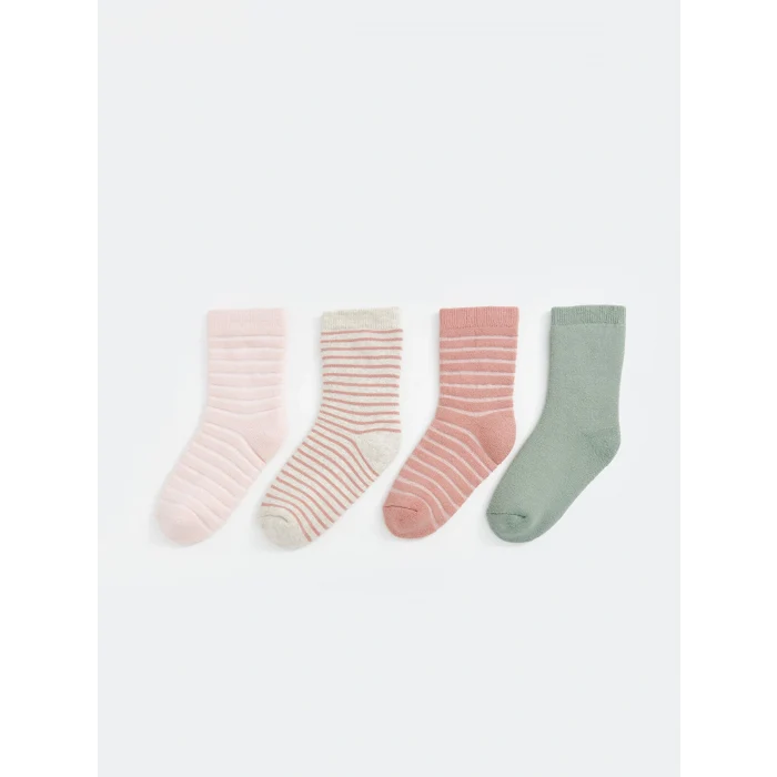 LCW baby Pembe Çizgili Kız Bebek Soket Çorap 4lü