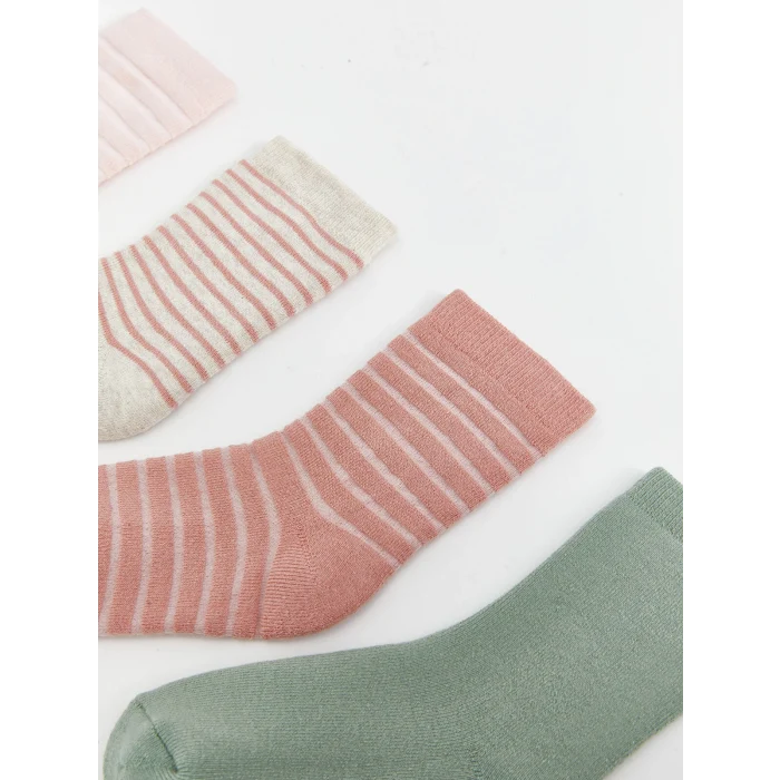 LCW baby Pembe Çizgili Kız Bebek Soket Çorap 4lü