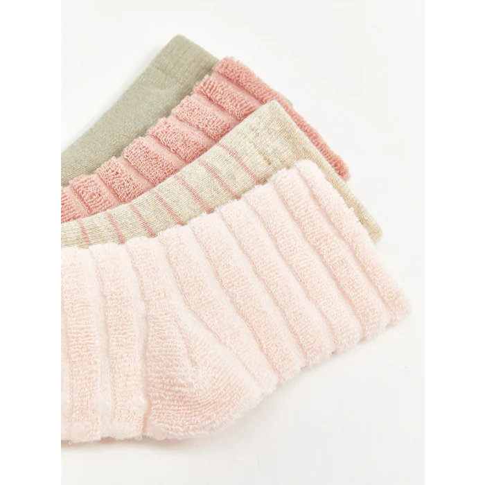 LCW baby Pembe Çizgili Kız Bebek Soket Çorap 4lü