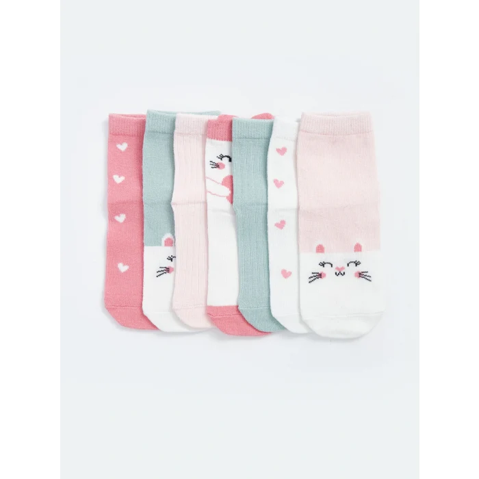 LCW baby Pembe Baskılı Kız Bebek Soket Çorap 7li