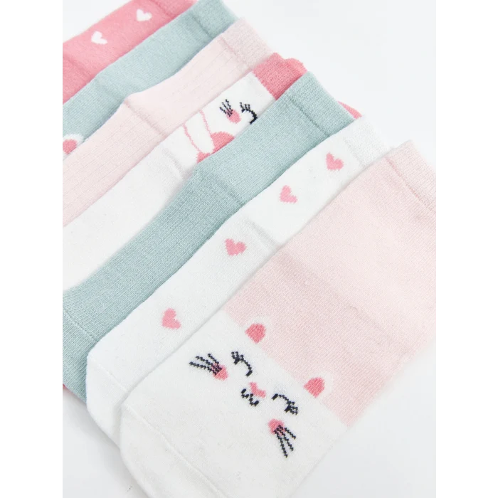 LCW baby Pembe Baskılı Kız Bebek Soket Çorap 7li