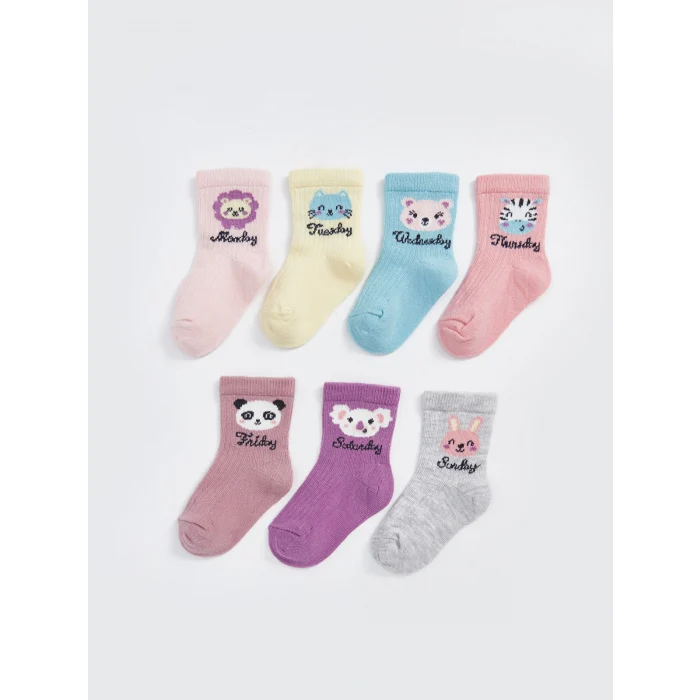 LCW baby Pembe Baskılı Kız Bebek Soket Çorap 7li