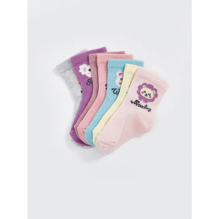LCW baby Pembe Baskılı Kız Bebek Soket Çorap 7li