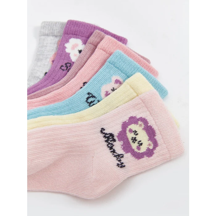 LCW baby Pembe Baskılı Kız Bebek Soket Çorap 7li