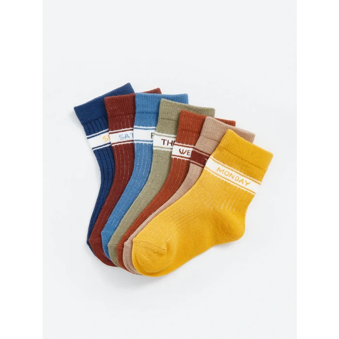LCW baby Sarı Baskılı Erkek Bebek Soket Çorap 7li