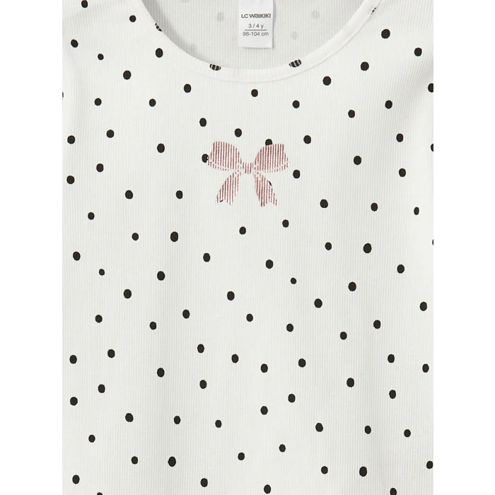 LCW Kids Ekru Bisiklet Yaka Puantiyeli Kız Çocuk Tişört