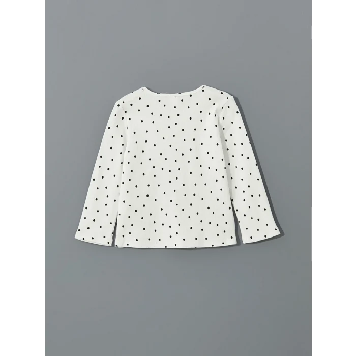 LCW Kids Ekru Bisiklet Yaka Puantiyeli Kız Çocuk Tişört