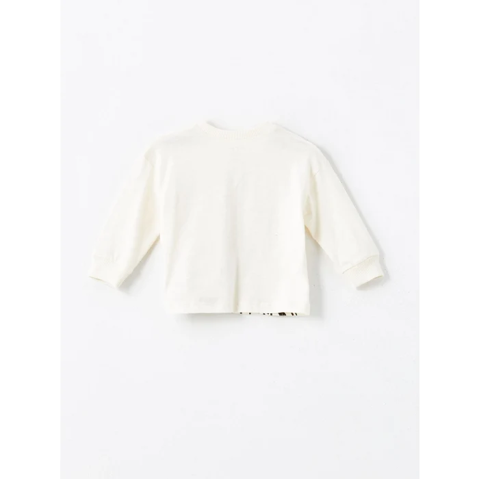 LCW baby Bej Bisiklet Yaka Uzun Kollu Baskılı Erkek Bebek Tişört ve Eşofman Alt 2li Takım