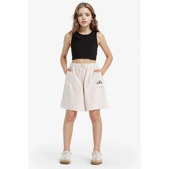 Defacto B0847A8ER85 Ekru Kız Çocuk Beli Lastikli Basic Düz Şort