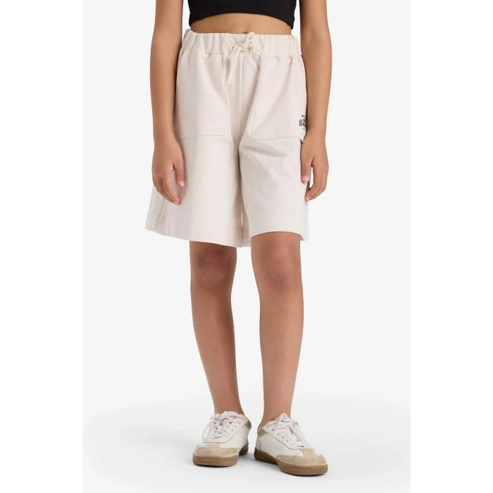 Defacto B0847A8ER85 Ekru Kız Çocuk Beli Lastikli Basic Düz Şort