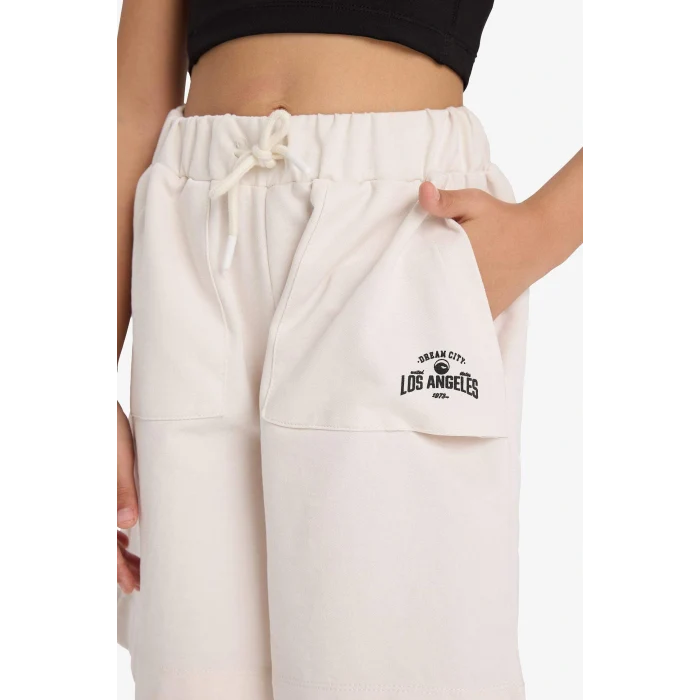 Defacto B0847A8ER85 Ekru Kız Çocuk Beli Lastikli Basic Düz Şort