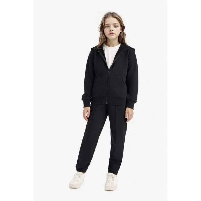 Defacto C8110A8BK81 Siyah Kız Çocuk Basic Düz Kapüşonlu Okul Fermuarlı Sweatshirt