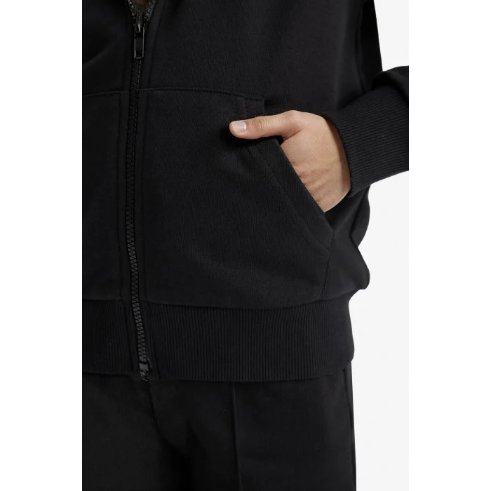 Defacto C8110A8BK81 Siyah Kız Çocuk Basic Düz Kapüşonlu Okul Fermuarlı Sweatshirt