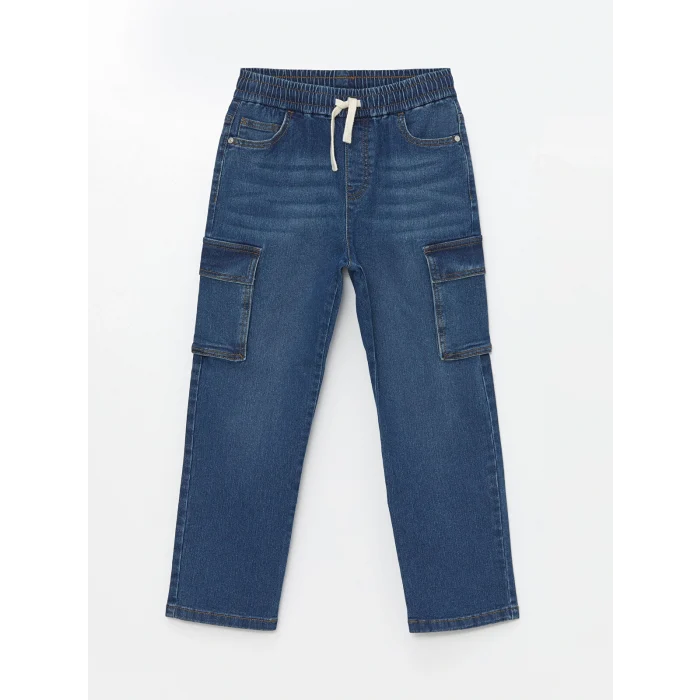 LCW Kids İndigo Beli Lastikli Erkek Çocuk Kargo Jean Pantolon