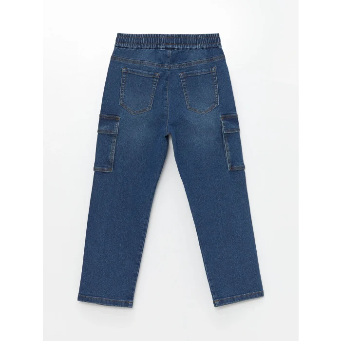 LCW Kids İndigo Beli Lastikli Erkek Çocuk Kargo Jean Pantolon