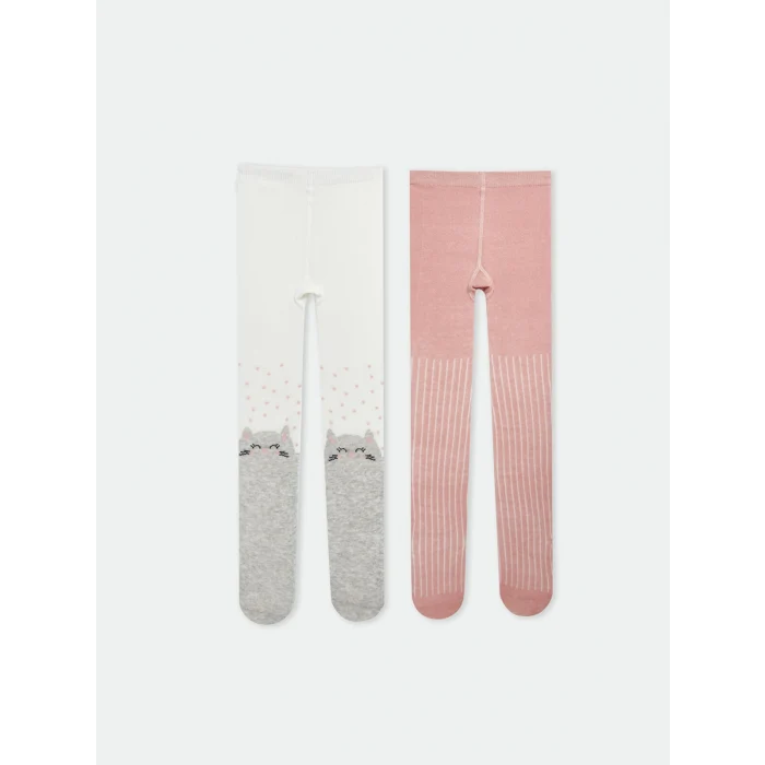 LCW baby Ekru Baskılı Kız Bebek Külotlu Çorap 2li