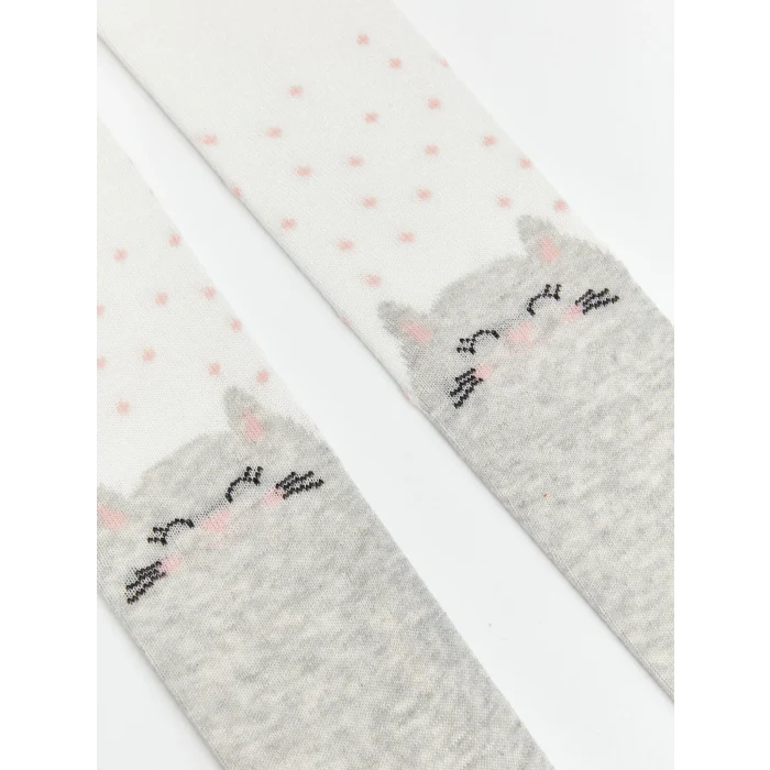 LCW baby Ekru Baskılı Kız Bebek Külotlu Çorap 2li
