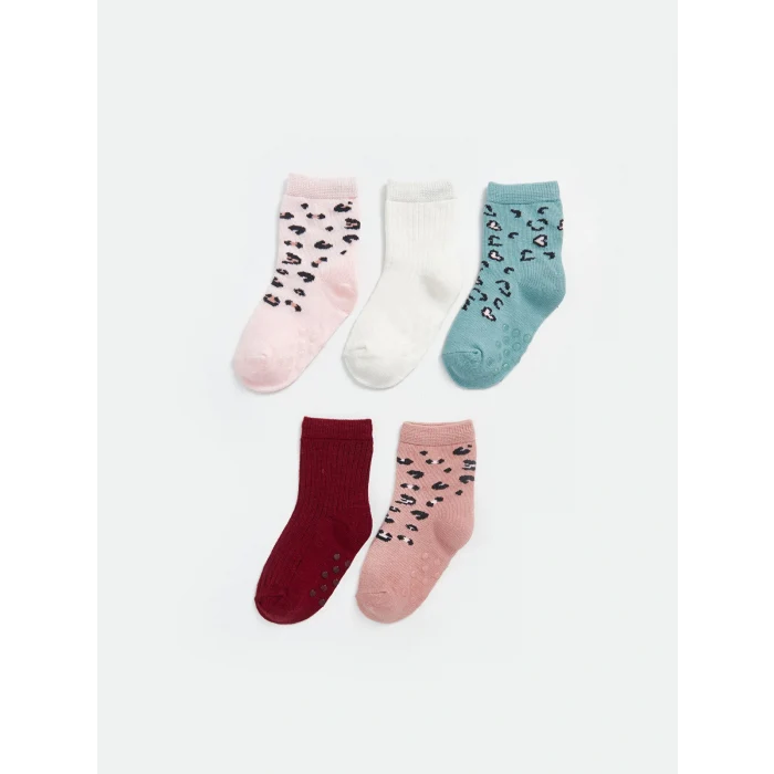 LCW baby Pembe Baskılı Kız Bebek Soket Çorap 5li