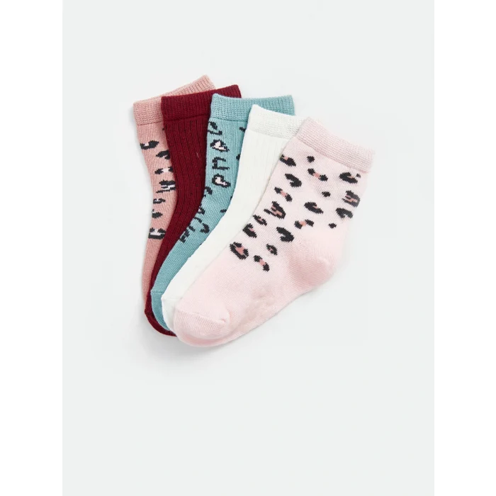LCW baby Pembe Baskılı Kız Bebek Soket Çorap 5li