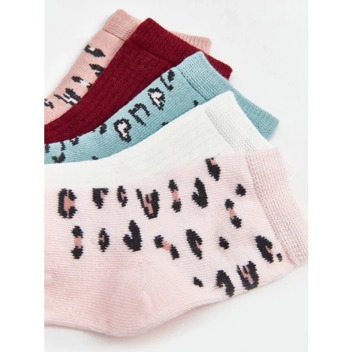 LCW baby Pembe Baskılı Kız Bebek Soket Çorap 5li